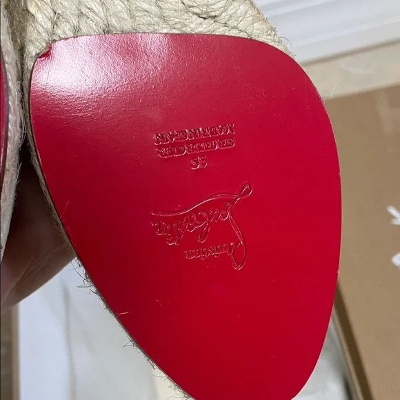 New Christian Louboutin Brigitte Cream Espadrille 5 Wedges 35 - Picture 8 of 17